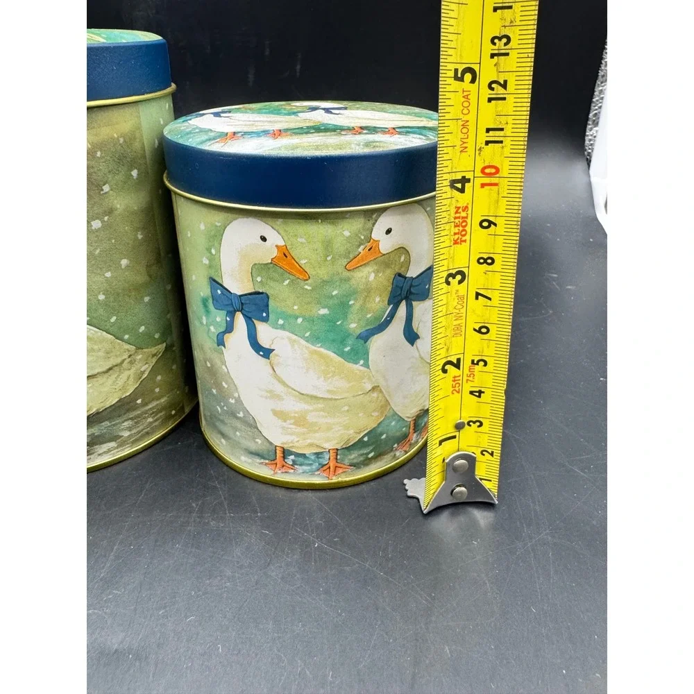 Set of 3 Goose Nesting Canisters Kitchen Storage Tins Blue Lids Farmhouse New